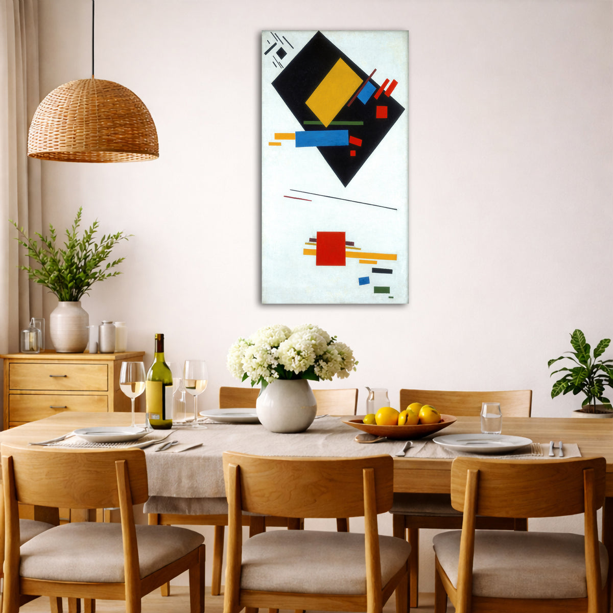 Kazimir Malevich - Suprematist Composition Giclée canvas wall art displayed in a dining room interior