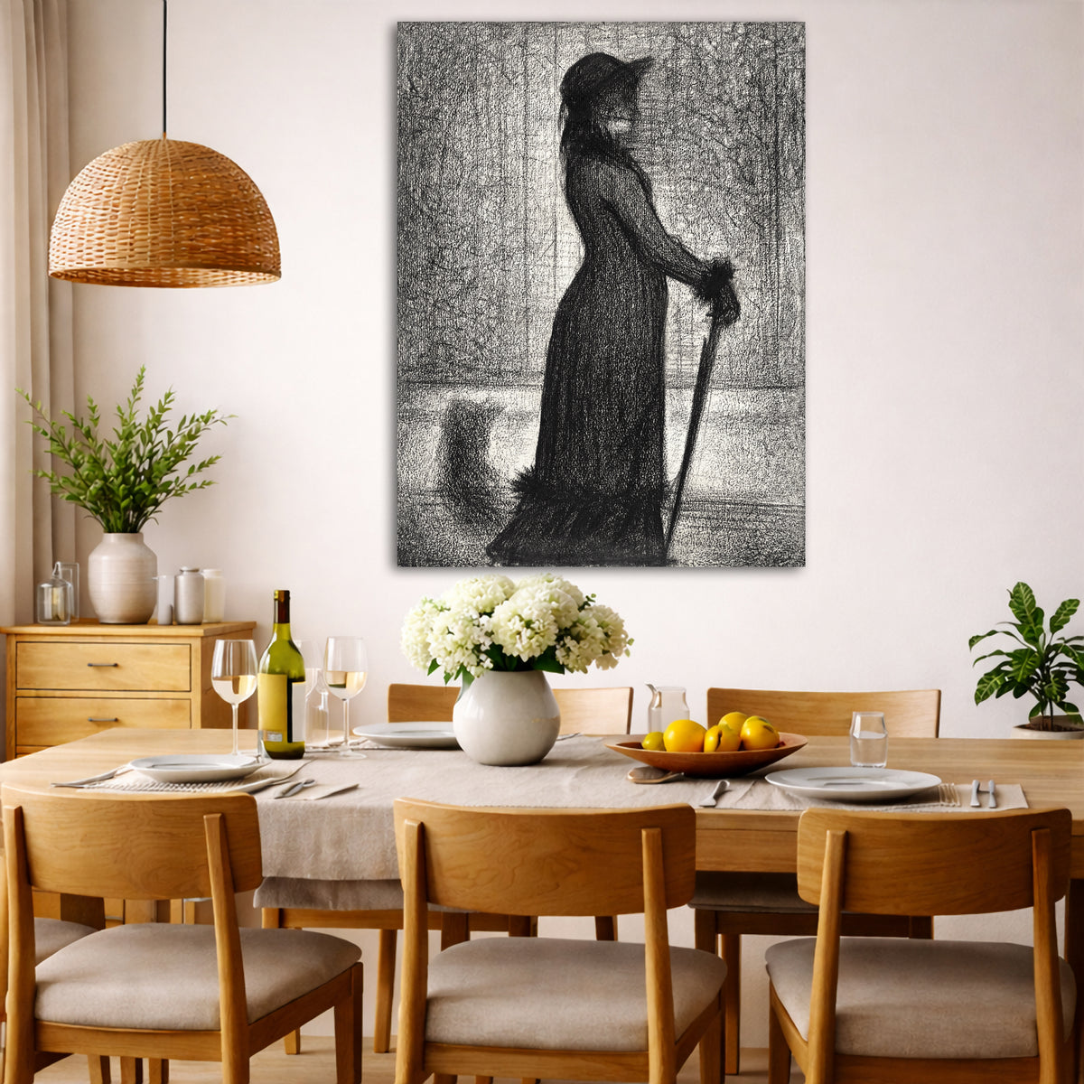 Georges Seurat - Woman Walking Giclée canvas wall art displayed in a dining room interior
