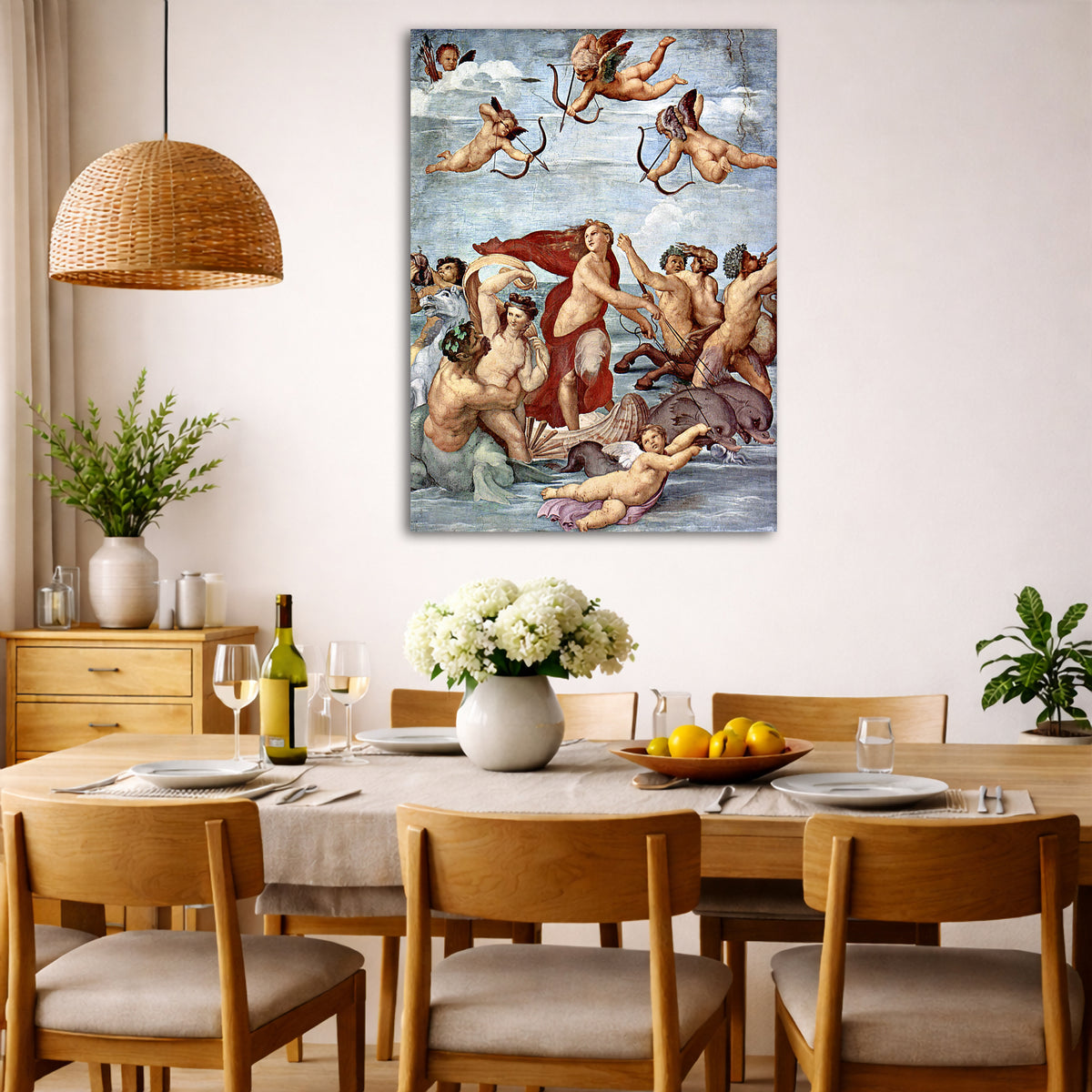 Raphael - Triumph of Galatea Giclée canvas wall art displayed in a dining room interior