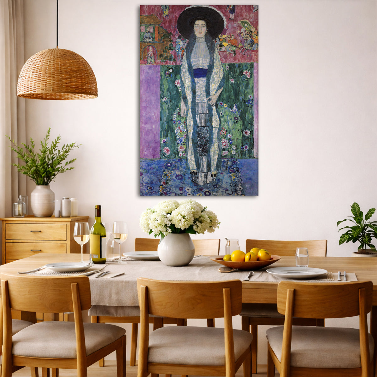 Gustav Klimt - Bloch Bauer II Giclée canvas wall art displayed in a dining room interior