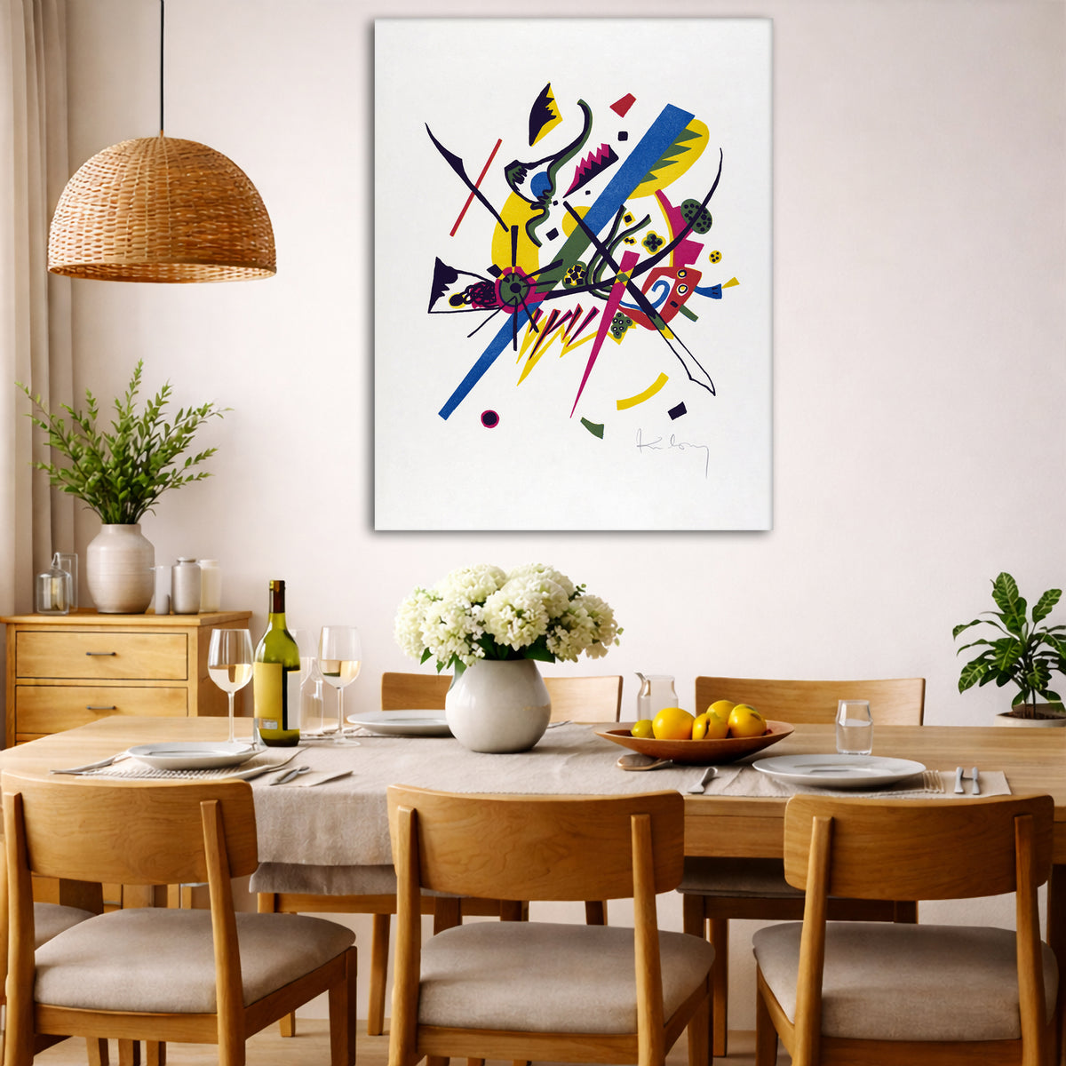Wassily Kandinsky - Small Worlds I Giclée canvas wall art displayed in a dining room interior