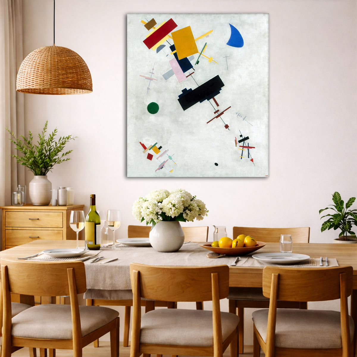 Kazimir Malevich - Suprematism Giclée canvas wall art displayed in a dining room interior