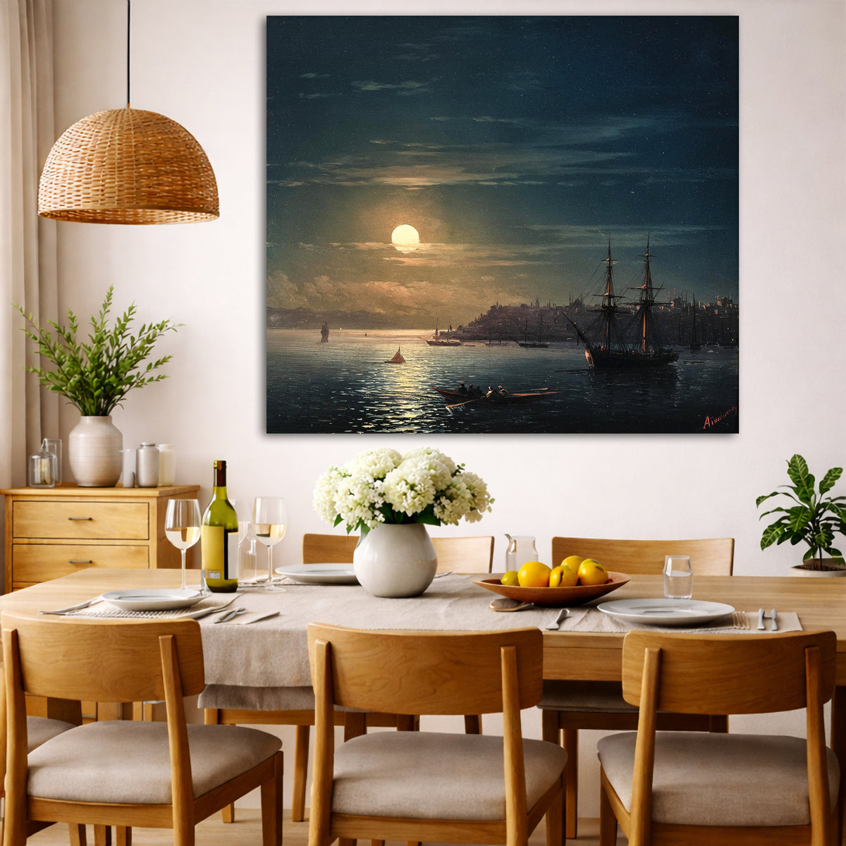 Ivan Aivazovsky - Constantinople Istanbul Giclée canvas wall art displayed in a dining room interior