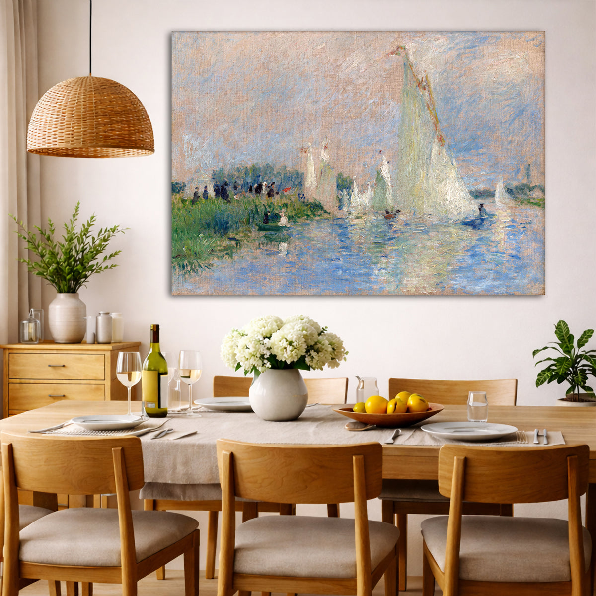 Pierre-Auguste Renoir - Regatta at Argenteuil Giclée canvas wall art displayed in a dining room interior