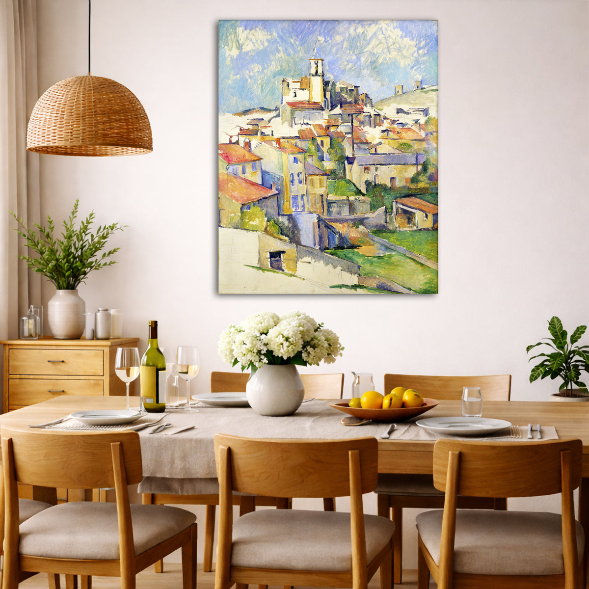 Paul Cézanne - Gardanne Town Giclée canvas wall art displayed in a dining room interior