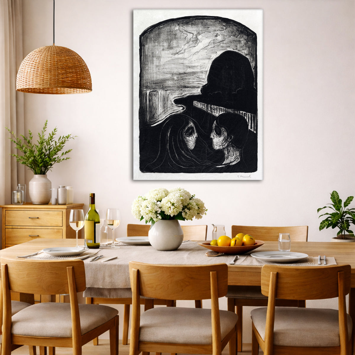 Edvard Munch - Attraction I Giclée canvas wall art displayed in a dining room interior