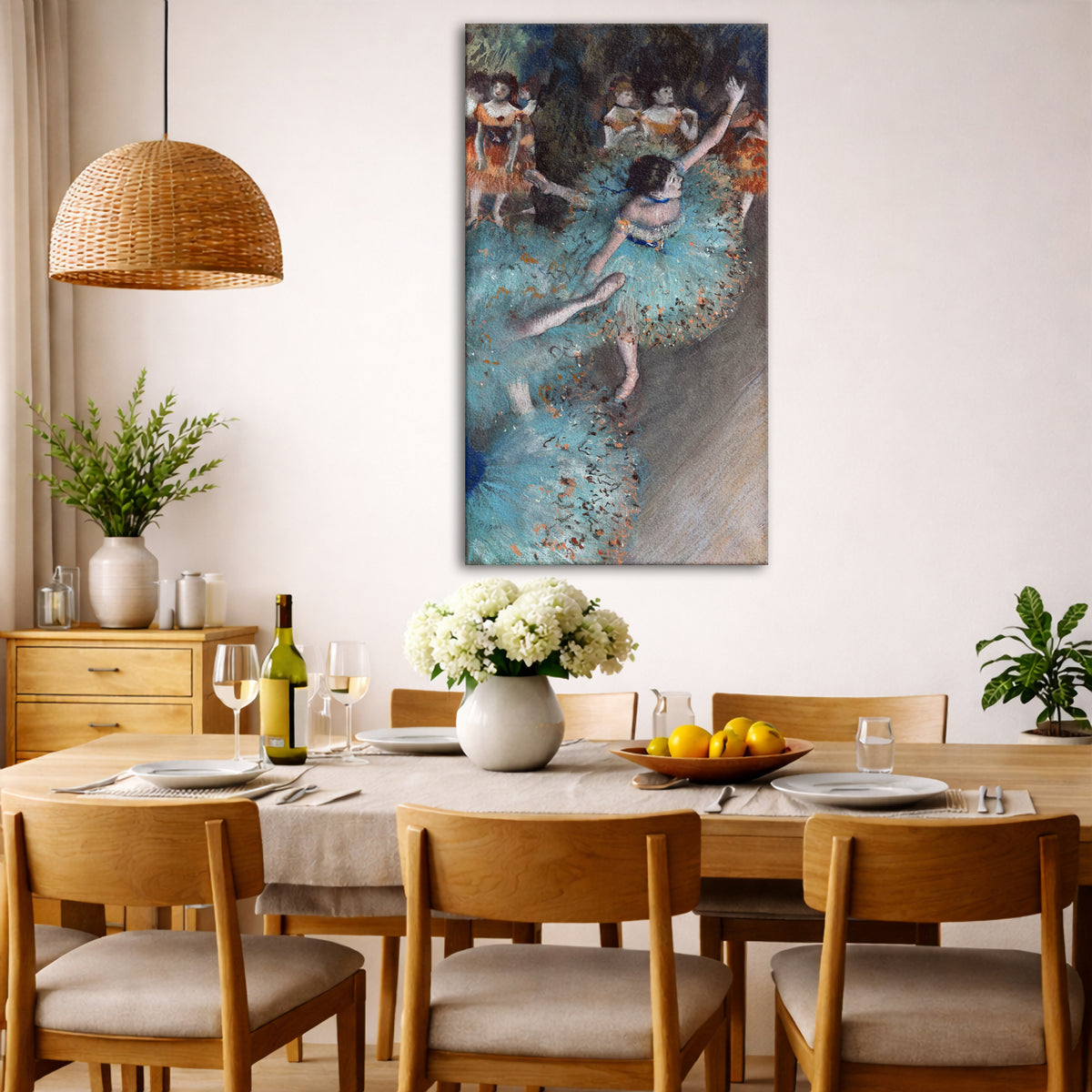 Edgar Degas - Swaying Dancer Giclée canvas wall art displayed in a dining room interior