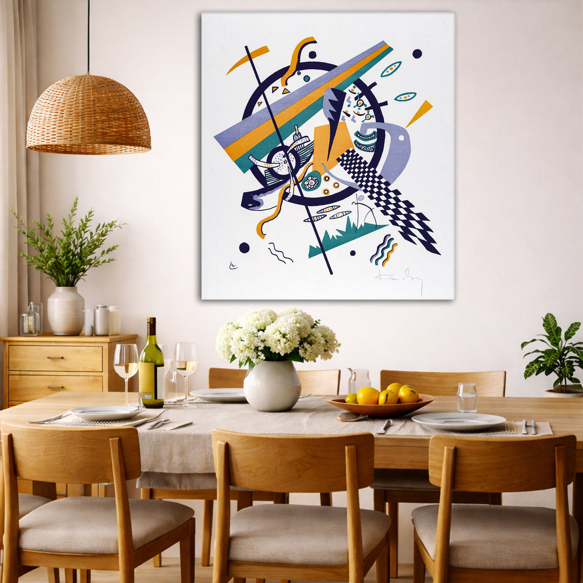 Wassily Kandinsky - Small Worlds IV Giclée canvas wall art displayed in a dining room interior