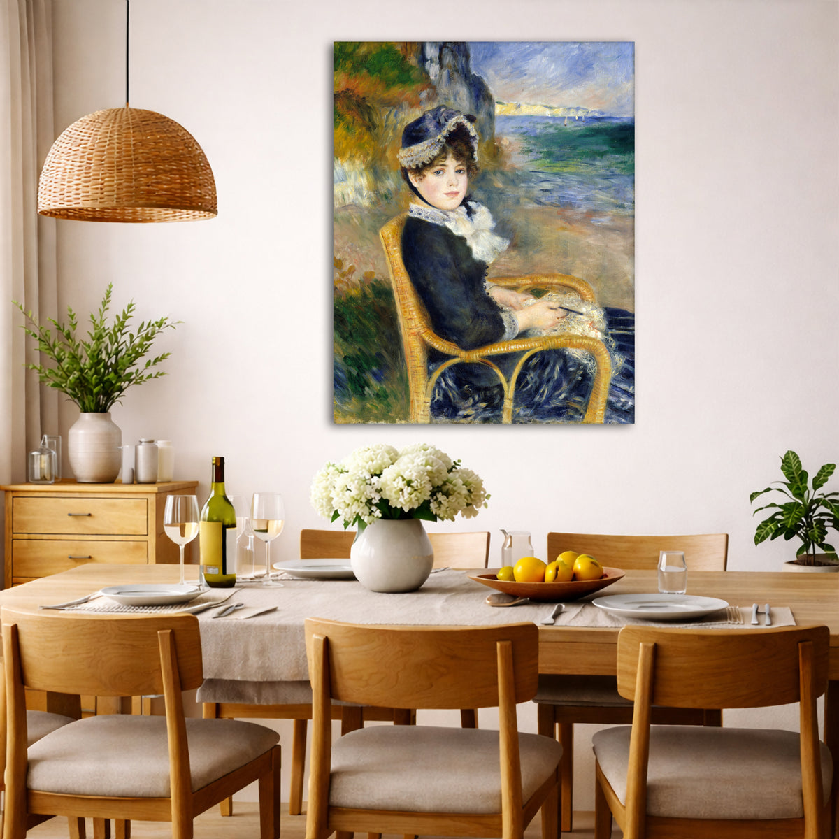 Pierre-Auguste Renoir - By the Seashore Giclée canvas wall art displayed in a dining room interior
