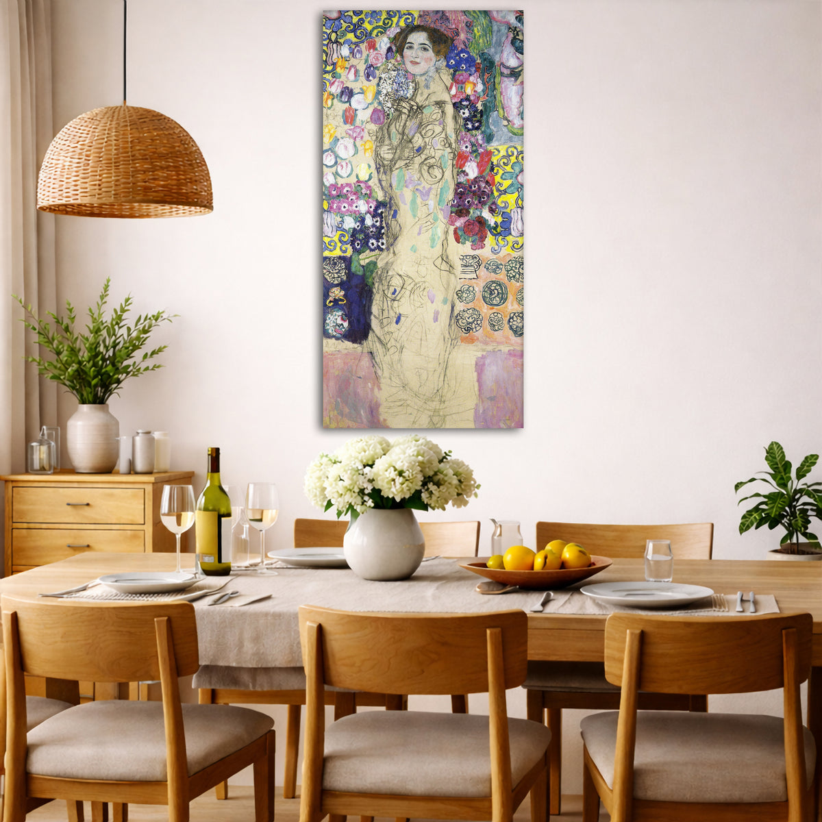 Gustav Klimt - Maria Munk Giclée canvas wall art displayed in a dining room interior