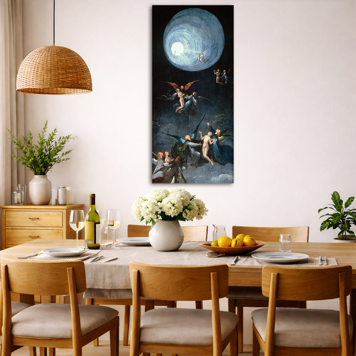 Hieronymus Bosch - Ascent of the Blessed Giclée canvas wall art displayed in a dining room interior