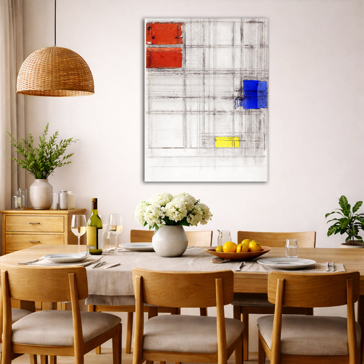 Piet Mondrian - Study for a Composition Giclée canvas wall art displayed in a dining room interior
