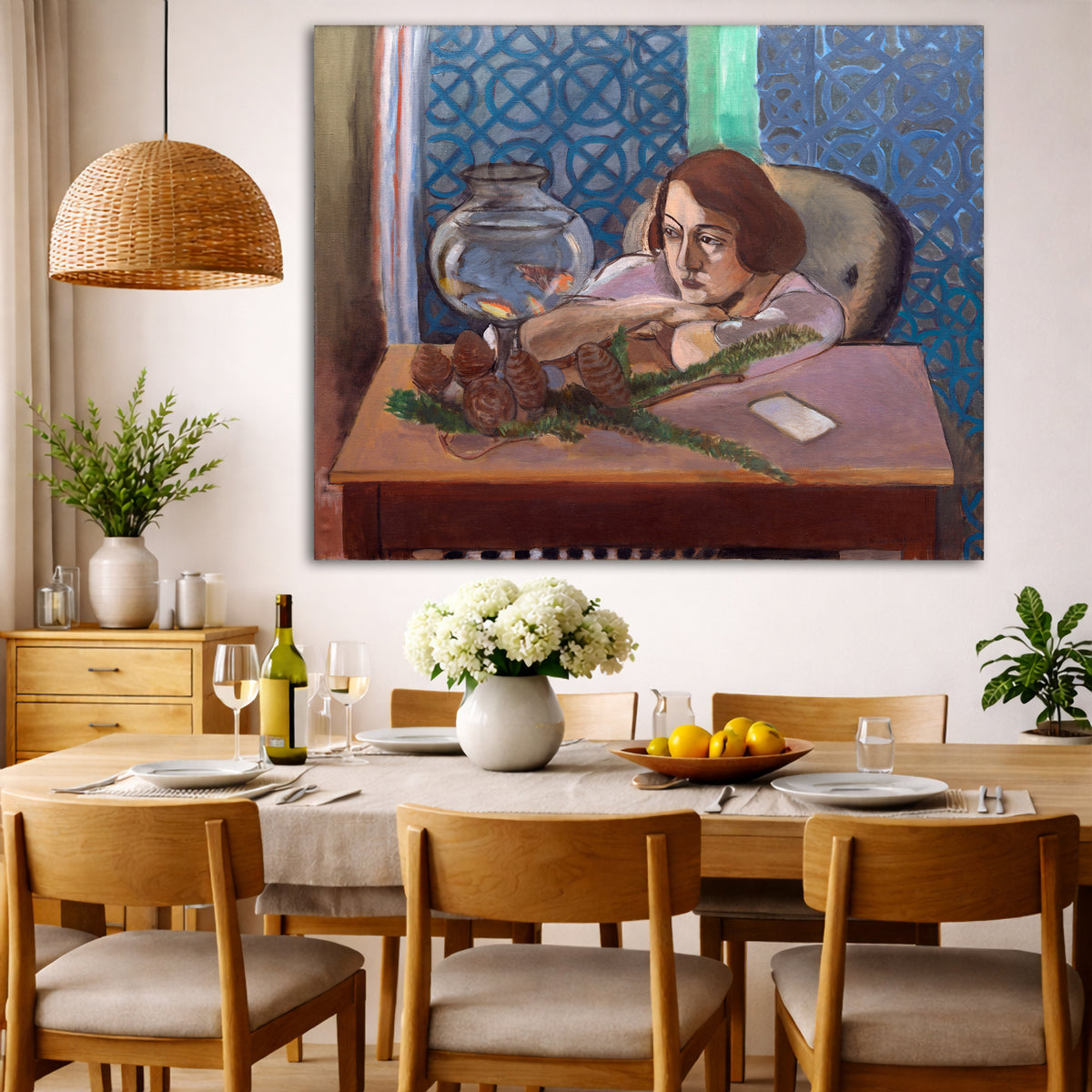 Henri Matisse - Aquarium Giclée canvas wall art displayed in a dining room interior