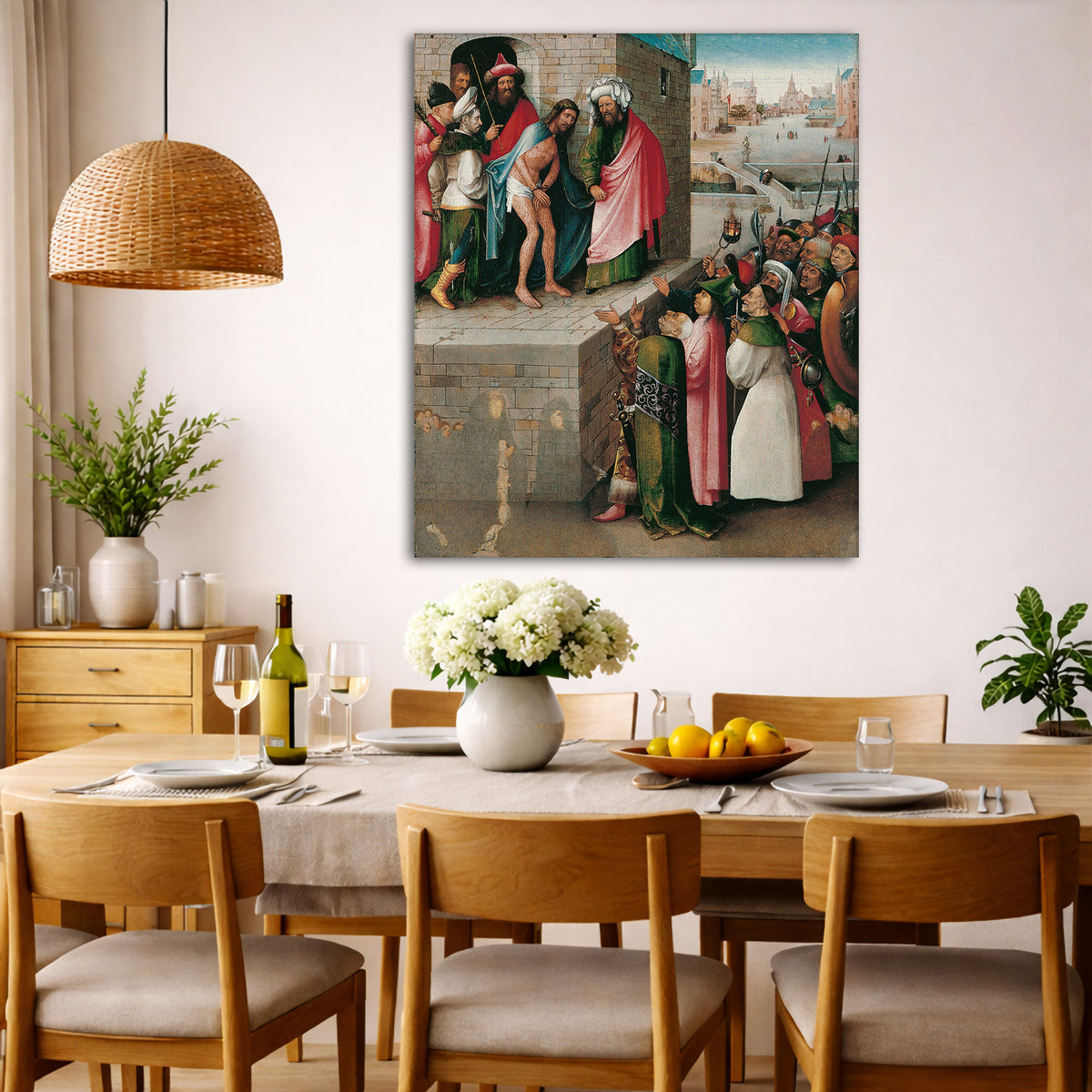 Hieronymus Bosch - Ecco Homo Giclée canvas wall art displayed in a dining room interior