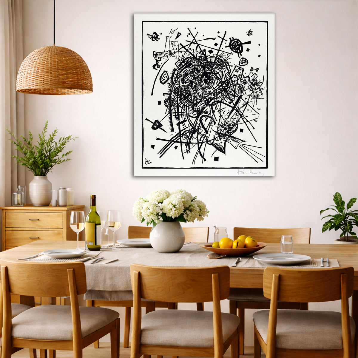 Wassily Kandinsky - Small Worlds VIII Giclée canvas wall art displayed in a dining room interior