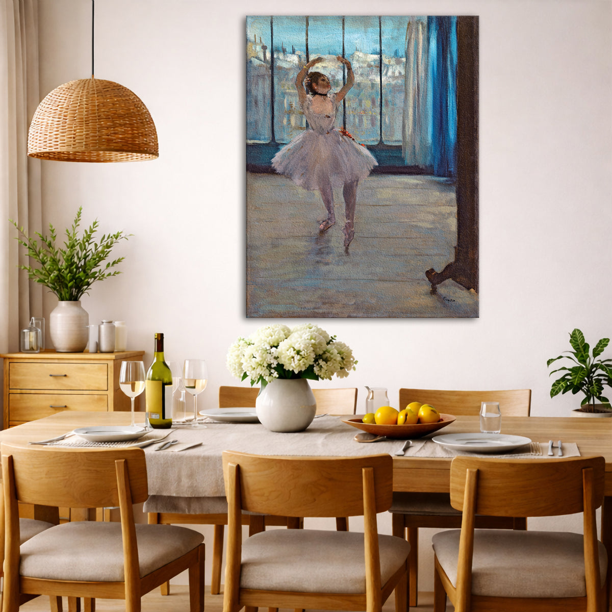 Edgar Degas - Dancer Posing Giclée canvas wall art displayed in a dining room interior