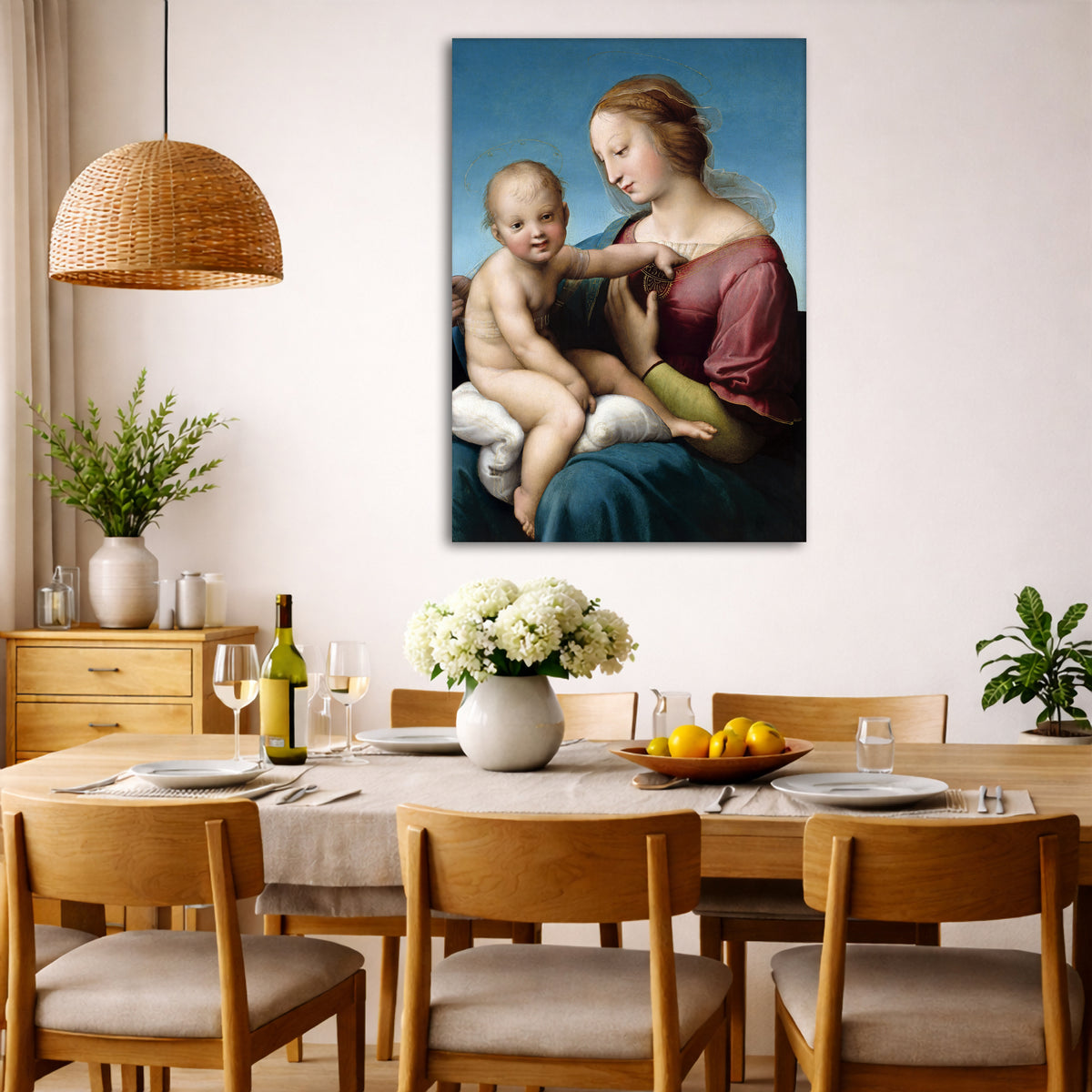Raphael - Cowper Madonna Giclée canvas wall art displayed in a dining room interior