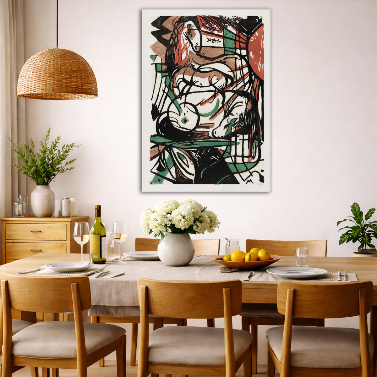 Franz Marc - The Birth of Horses Giclée canvas wall art displayed in a dining room interior