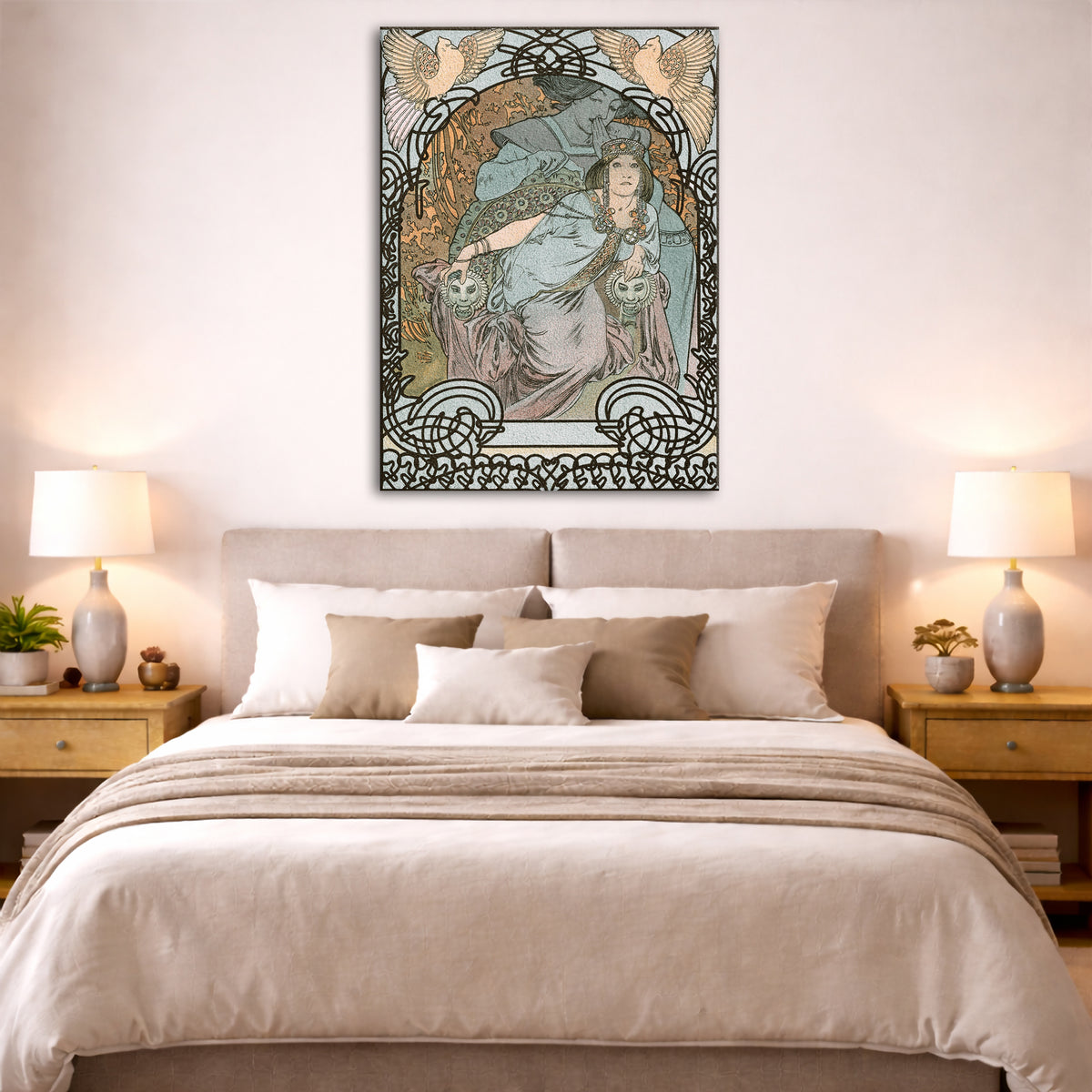 Alphonse Mucha - –Ilsee Princesse Giclée canvas print displayed above a bed in a bedroom interior