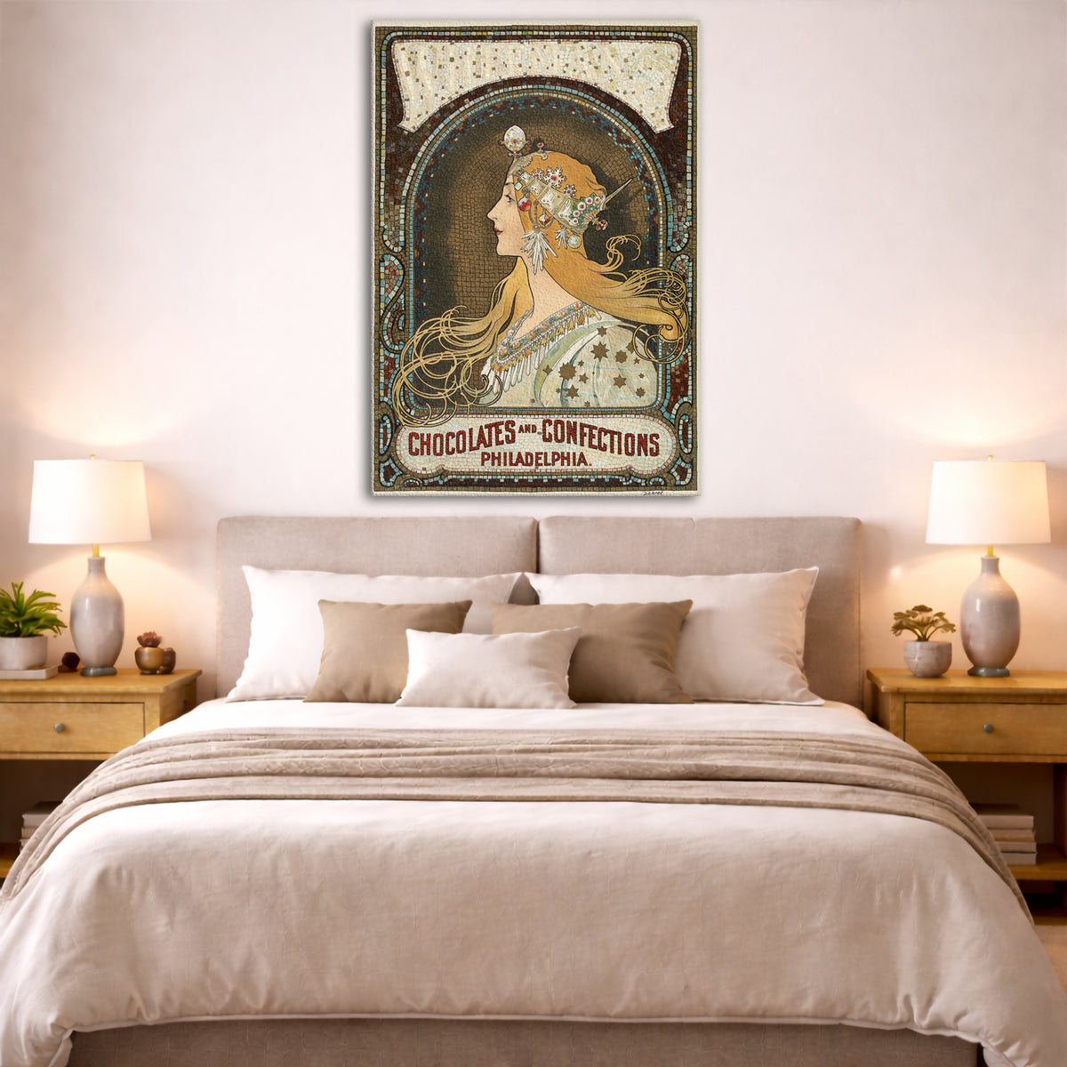 Alphonse Mucha - – Zodiac Giclée canvas print displayed above a bed in a bedroom interior