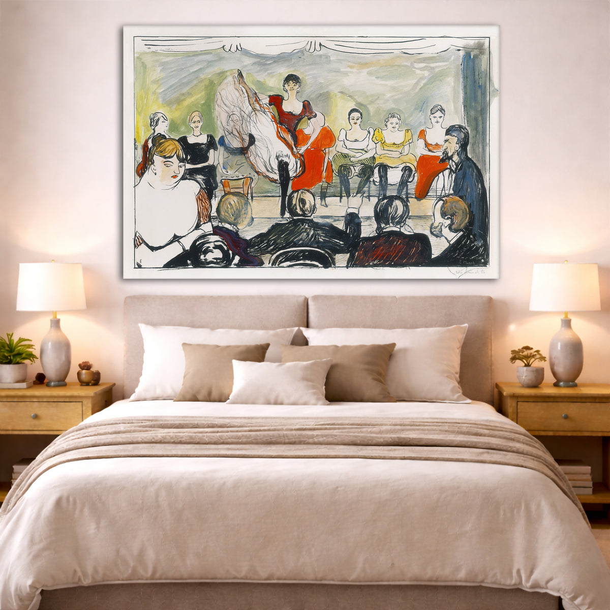 Edvard Munch - Tingletangle Giclée canvas print displayed above a bed in a bedroom interior