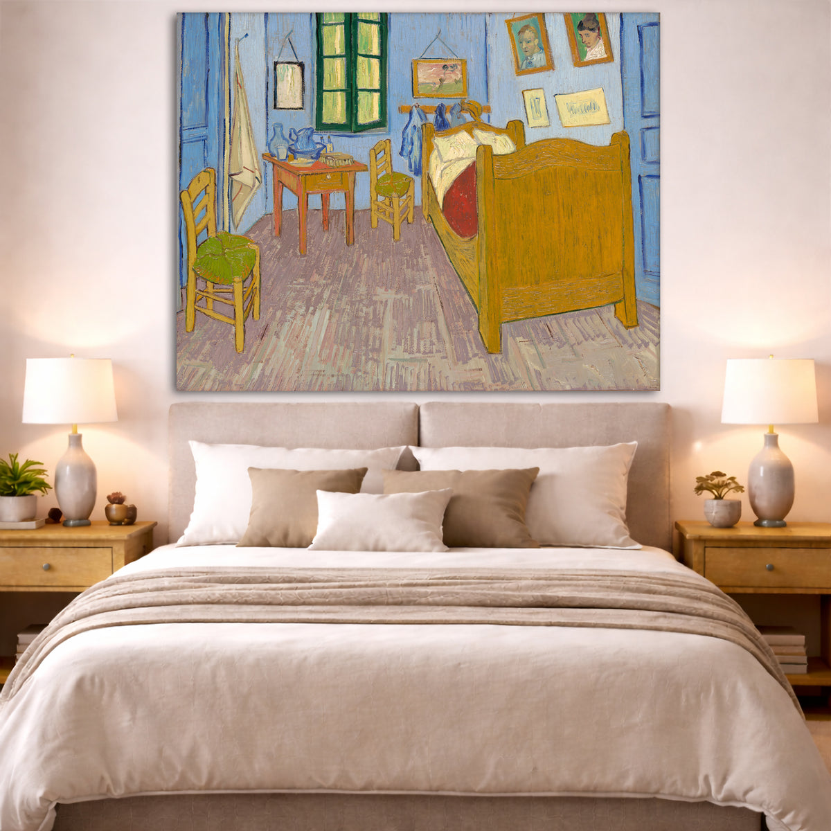 Vincent van Gogh - Bedroom in Arles Giclée canvas print displayed above a bed in a bedroom interior