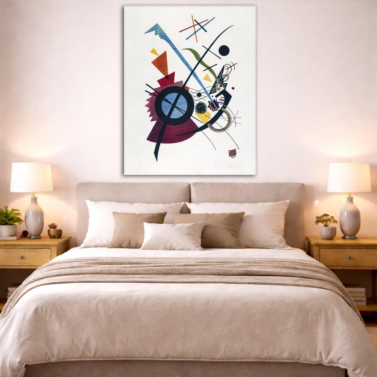 Wassily Kandinsky - Violet Giclée canvas print displayed above a bed in a bedroom interior