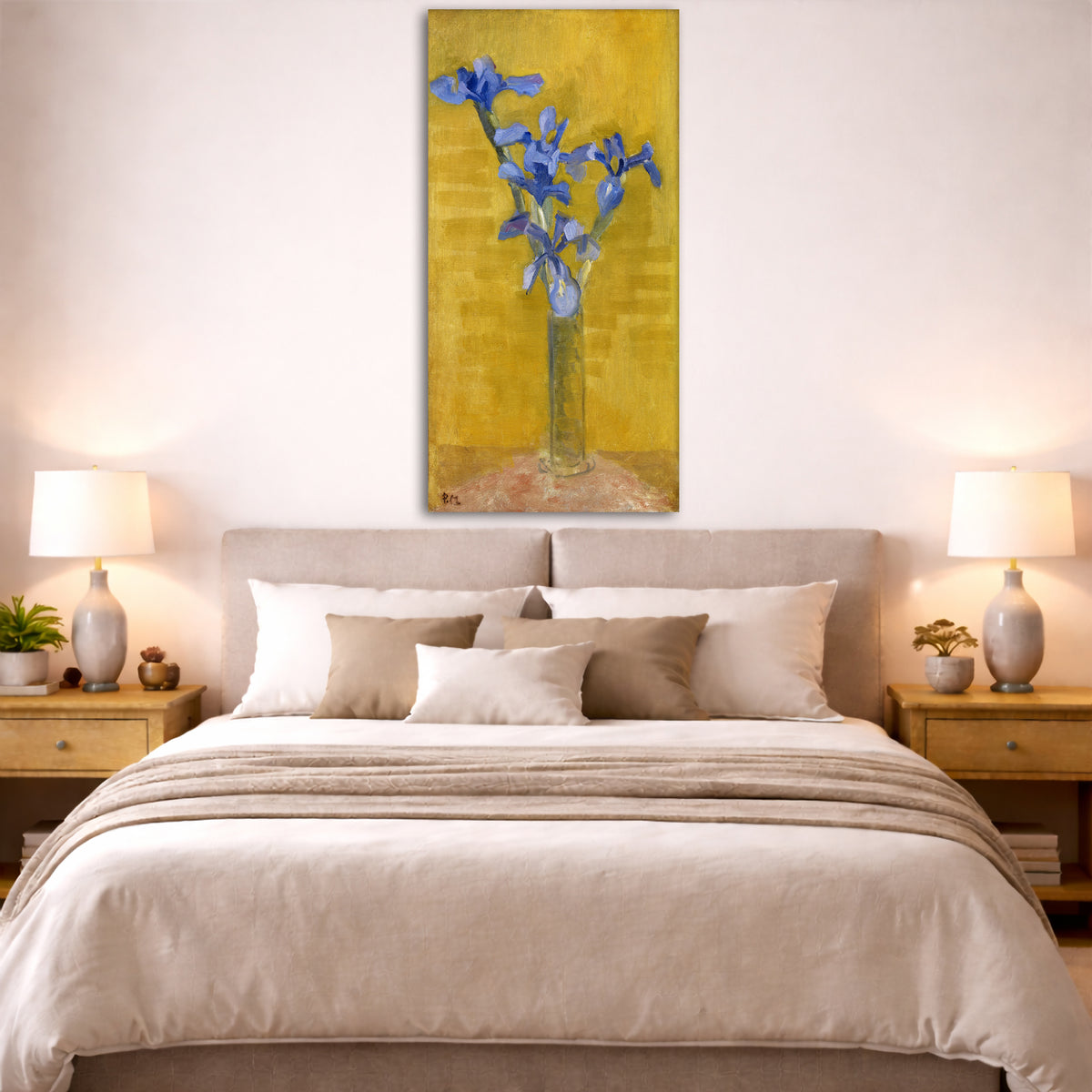 Piet Mondrian - Iris Giclée canvas print displayed above a bed in a bedroom interior