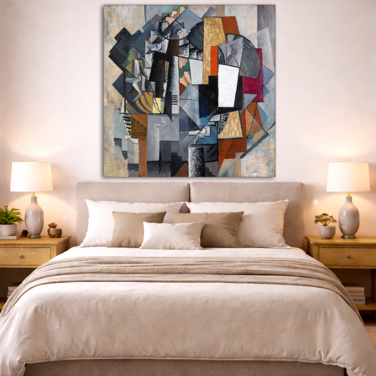 Kazimir Malevich - Bureau and Room Giclée canvas print displayed above a bed in a bedroom interior