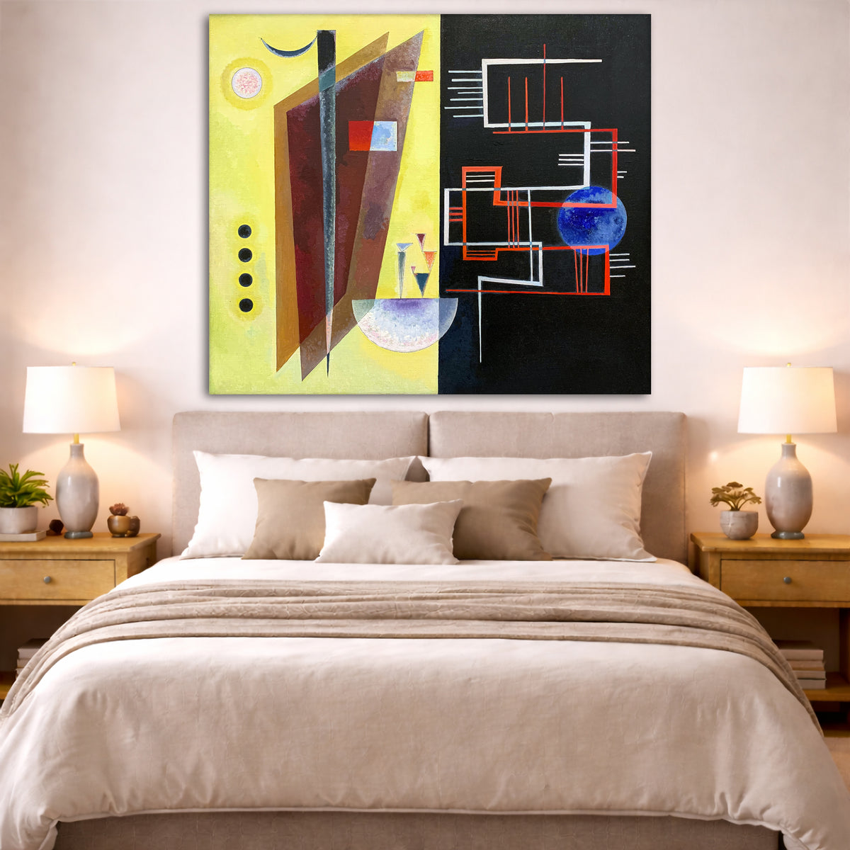 Wassily Kandinsky - Inner Alliance Giclée canvas print displayed above a bed in a bedroom interior