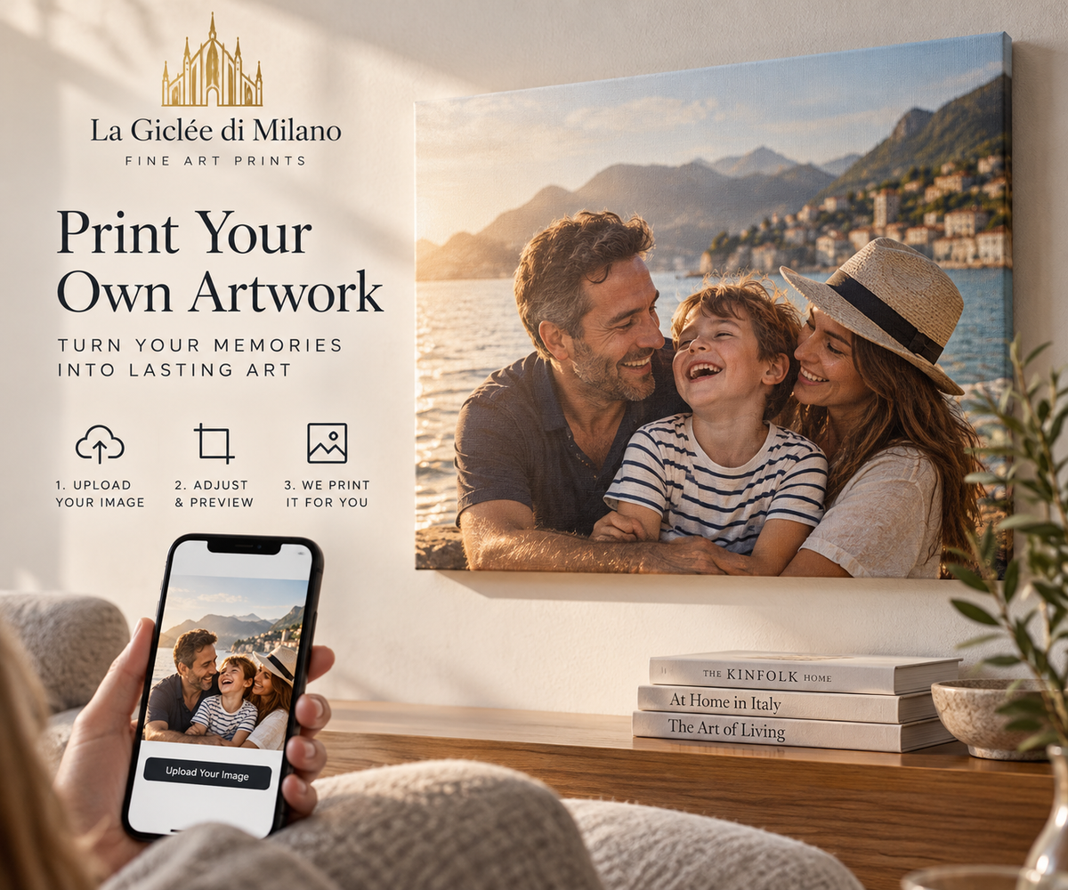 Upload your own artwork for a custom Giclée canvas print, handcrafted in Italy and ready to hang